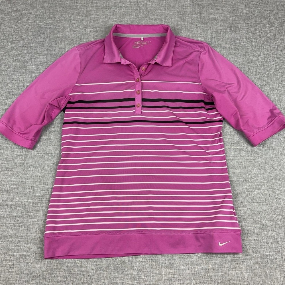 Nike Golf Tour Performance Polo Womens L Pink Stripe Dri-FIT 541957-636